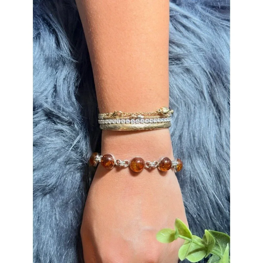 Silver 925 Circle Amber Bracelet‎